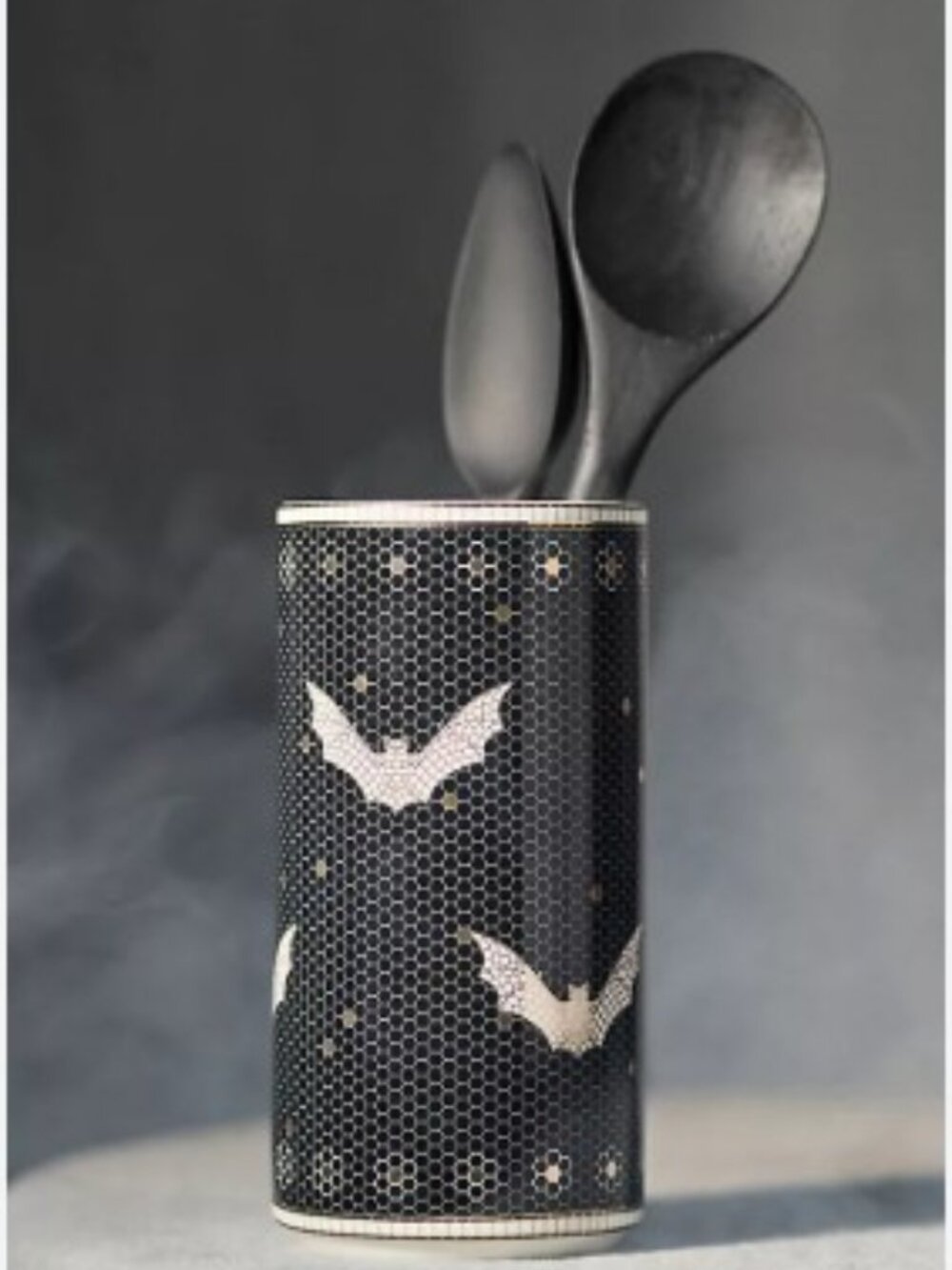 Anthropologie Bistro Tile Stoneware Vase: Halloween Edition - Bats - NWT